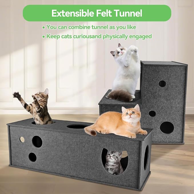 Homegroove Cat Tunnel for Indoor Cats, Felt Cat Play Tunnel, Grey, Straight | Felt cat tunnel, interactive peek holes, cat tunnel bed, hide & seek toy, DIY peekaboo cat toy for indoor play - Image 5
