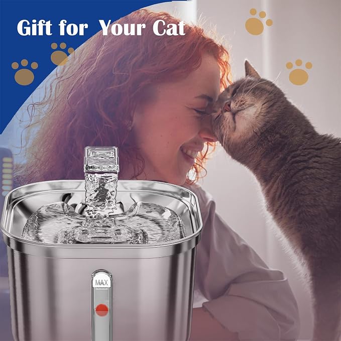 Homtyler Cat Water Fountain, Stainless Steel Pet Water Fountain for Cats Inside, 3 Filters&Ultra-Quiet Pump, 2.2L/73oz Automatic Dog Dispenser Water Bowl, Multiple Pets Water Fountain - Image 5