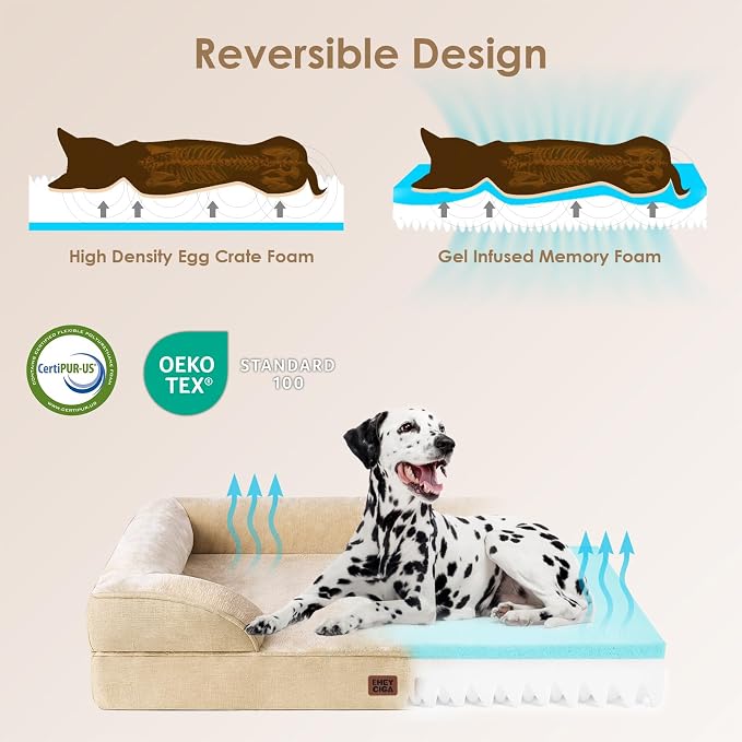 EHEYCIGA Orthopedic Dog Beds Large Sized Dog, Waterproof Washable Pet Bed | Non-Slip Bottom and Egg-Crate Memory Foam XL Dog Couch Bed with Washable Removable Cover, Greige - Image 4