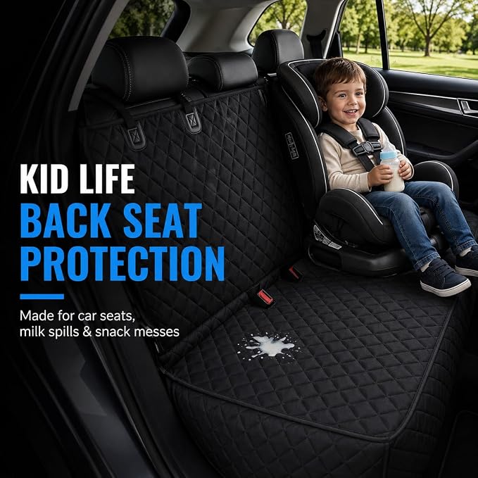 Dog Car Seat Cover & Protector, Pet Back Seat Cover for Cars & SUVs, 56" | Waterproof rear seat cover for dogs, kids & baby boys; fits midsize SUVs & small trucks and protects seats from fur & spills. - Image 7