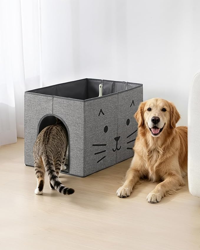 Dog Proof Cat Litter Box Enclosure, Gray | Side Arched Entrance, High-Sided, Waterproof, Cat Box Enclosure Splash Guard, Reduces Litter Scatter & Urine Spray by Coorganisers
