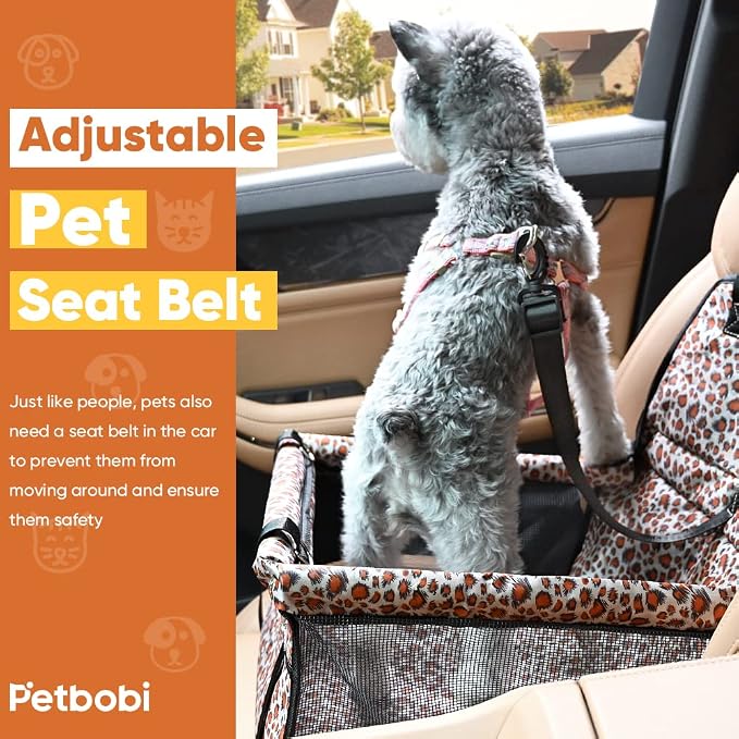 Petbobi Small Dog Car Seat, Dog Car Booster Seat for Small Medium Dogs 5-15 lbs, Foldable Front Seat Safety with Sturdy PVC Tube Frame, Breathable Mesh, Leopard Print | Leopard Print, Water-resistant Oxford fabric, PVC Tubes, Folds Flat, Clip-on Leash ... - Image 4