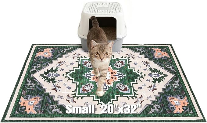EXPAWLORER Cat Litter Mat, 20”x32” Small Non-Slip Urine Waterproof Litter Trapping Mat Easy to Clean Washable Litter Box Mat for Floor Soft on Kitty Paws, Indoor Food Mats Rug Pads for Bathroom Green by EXPAWLORER