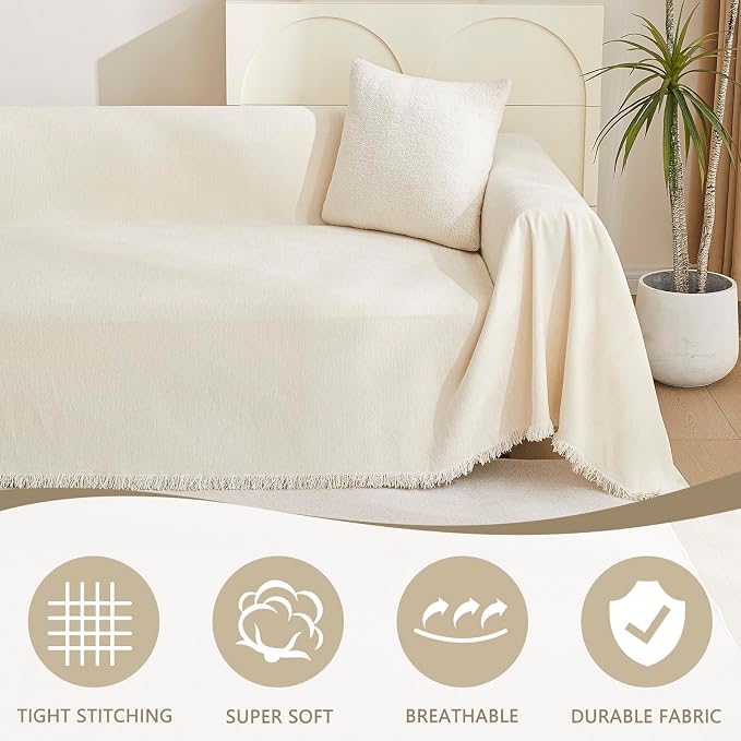 MYSKY HOME Couch Cover for Pets, Beige Couch Covers for 2 Cushion Couch Sofa, Sofa Slipcover Sectional L Shape Chenille Covers for Pets, Throw Couch for Dogs, Kids,71" X118" - Image 2