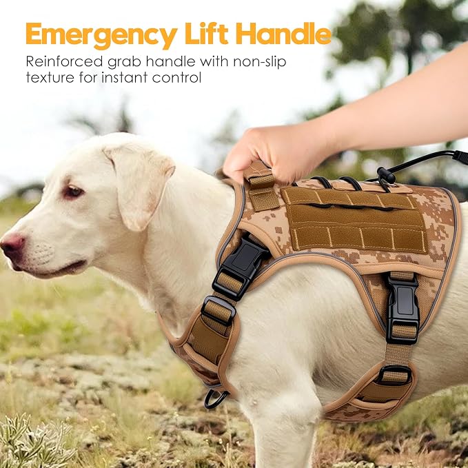 Heavy-Duty Tactical Dog Harness for Large Dogs, No Pull Adjustable Reflective Pet Vest with Molle System, K9 Military-Grade Control for Service Training, Outdoor & 10+ Breeds, Khaki Camo, XX-Large - Image 8