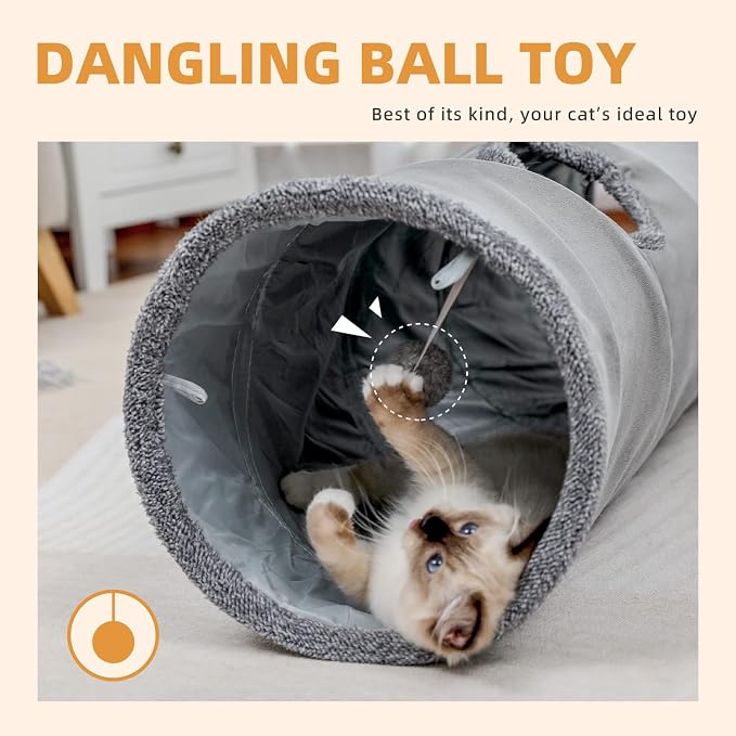 PAWZ Road Cat Tunnel 51 Inches Long Cat Toys Collapsible Tunnel 12”Diameter | Large Cats Tube for Big Cats,Rabbits and Puppy Extra Long Cat Play Tunnel Straight with 2 Peepholes for Indoor&Adult Cats - Image 6