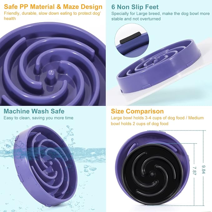 Slow Feeder Large Dog Bowls for Large Medium Dog Non Slip Maze Puzzle Bowl Pet Slower Food Feeding Dishes Interactive Bloat Stop Dog Bowl Preventing Choking Healthy Dog Bowl, Lavender - Image 3
