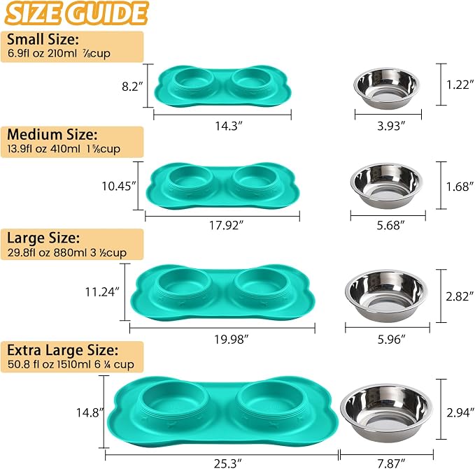 Hubulk Pet Dog Bowls 2 Stainless Steel Dog Bowl with No Spill Non-Skid Silicone Mat + Pet Food Scoop Water and Food Feeder Bowls for Feeding Small Medium Large Dogs Cats Puppies (Small, Mint Green) - Image 4