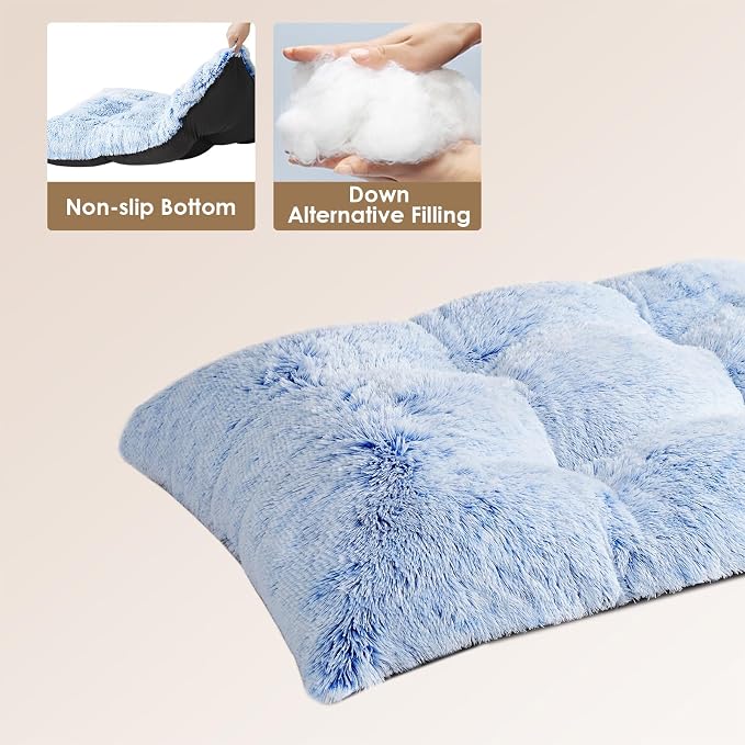 EHEYCIGA Fluffy Dog Crate Bed, Plush Extra Large Dog Pillow, Blue | Xlarge Calming Anti Anxiety Plush Faux Fur Mat for Large size dogs, Washable Soft Warm Dog Pad with Non-Slip Bottom - Image 3