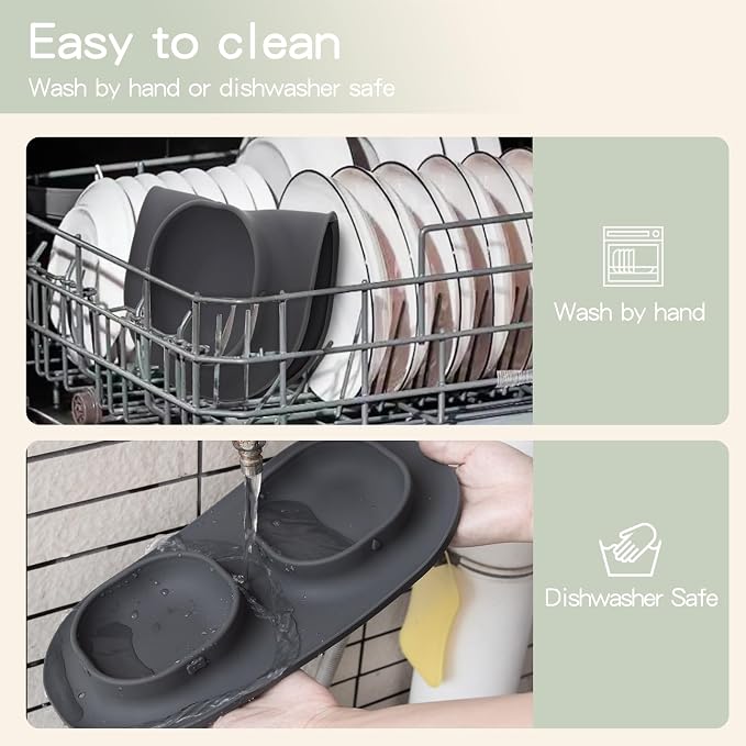 Dog Food Bowls Pet Bowls & Dog Water Bowls with No-Spill and Non-Skid, Feeder Bowls with Dog Bowl Mat for Small Medium Large Size Dogs Cats Puppy Pets, Dog Dishes (Grey) - Image 5