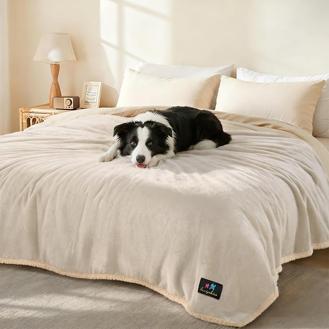 Waterproof Pet Blanket, Liquid Pee Proof Dog Blanket for Sofa Bed Couch, Reversible Sherpa Fleece Furniture Protector Cover for Small Medium Large Dogs Cats, Grey Beige Medium（57" x 40"） | waterproof pet blanket sherpa fleece reversible couch cover bed... - Image 9