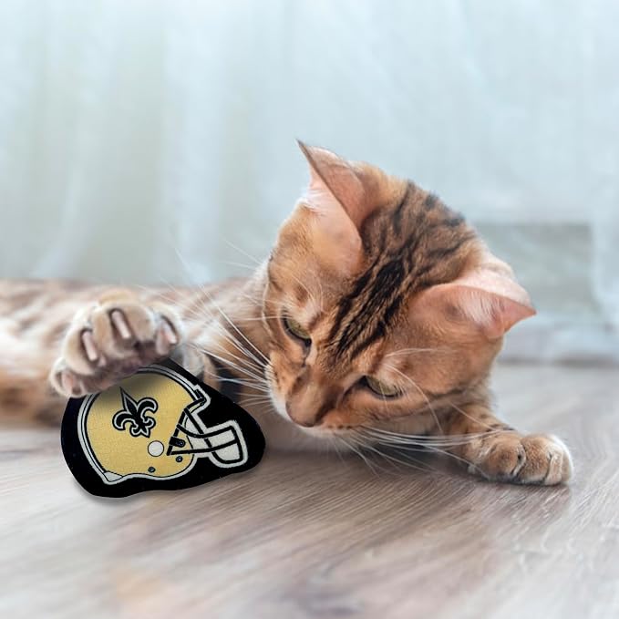 BEST PLUSH CAT TOY: NFL NEW ORLEANS SAINTS Complete Set of 3 piece Cat Toys filled with Fresh Catnip. Includes: 1 Helmet Cat Toy, 1 Football Cat Toy with Feathers & 1 Beer Bottle. Beautiful Team LOGOS - Image 4