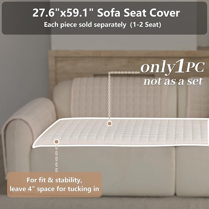 Velvet Washable Couch Cover for Dog,L Shape Sofa Cover for Pets. | 27.6"x59.1",White,Sectional Couch Cover,Soft Velvet,Non-Slip,Furniture Protector,quilted - Image 2