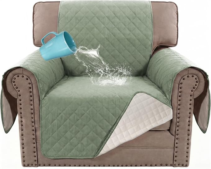 H.VERSAILTEX 100% Waterproof Couch Cover Chair Sofa Slipcover Furniture Protector for Pets Kids Children Dog Cat with Non-Skid Backing (Chair, Pale Aqua) by HVERSAILTEX