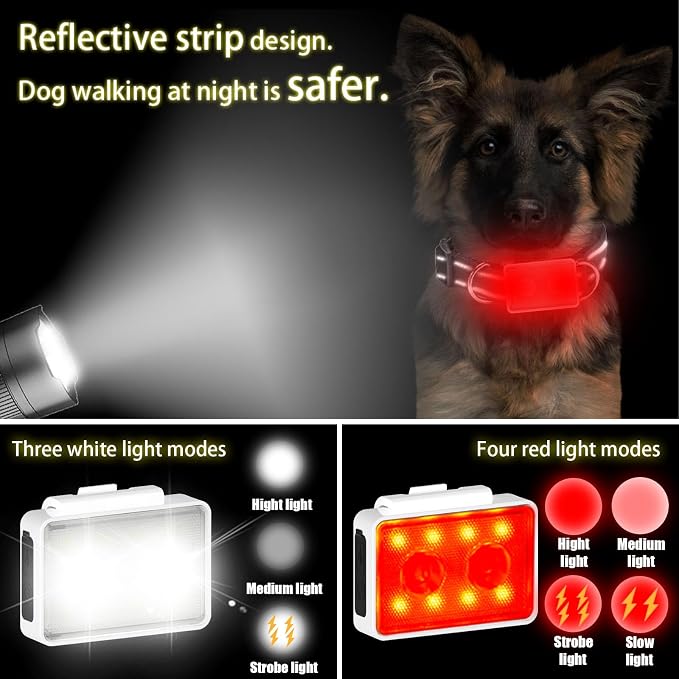 Rechargeable Dog Collar Lights, SUPPENGUIN 3+4 Modes Dog Lights Clip on for Night Walking, Night time, Portable, IP44 Waterproof (White, 2 Pack) - Image 2