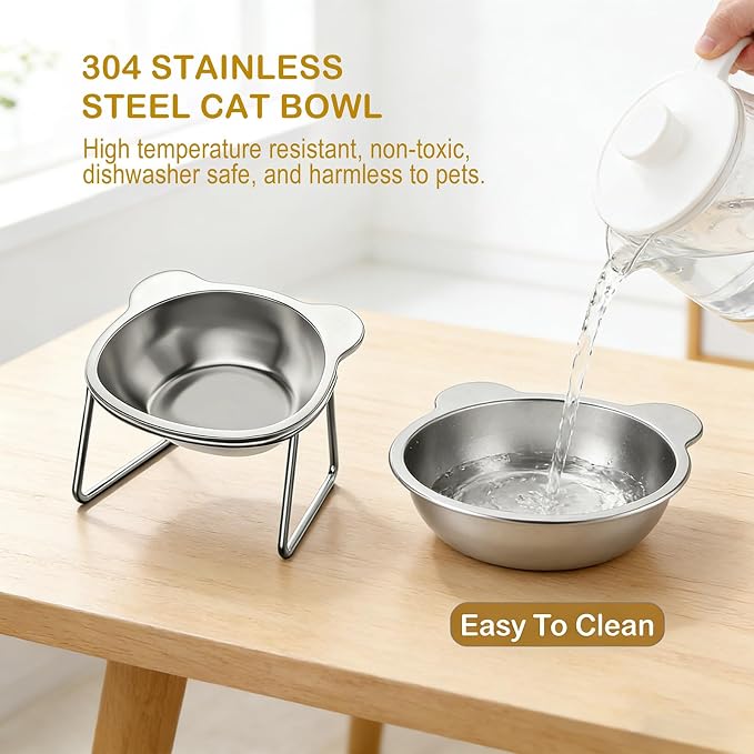 2 Pack Elevated Cat Bowl, 5.9" Wide Raised Cat Dishes,15° Tilted | Stainless Steel Puppies Bowl,Whisker-Friendly,Food and Water Bowl,Anti-Vomiting,Neck Stress-Free Bowl Stands,Dishwasher Safe - Image 6