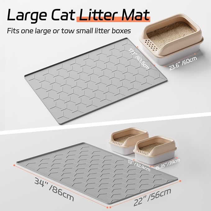 Bulkniu Silicone Cat Litter Mat, 22"x34", Raised Edge Waterproof, Grey | Litter Trapping & Recycling, Easy to Clean, Non-Slip, Durable Safe & Odorless, Paw Friendly - Image 5
