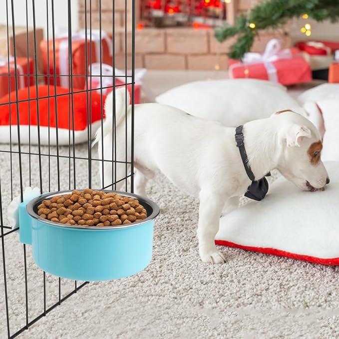 Hypeety Dog Crate Water Bowl No Spill Hanging Attachable Bowls for Kennel | Durable stainless steel, pet food dishes, with non-slip base, easy to clean, for small dogs/cats/rabbits/parrots, 2pcs, blue - Image 5