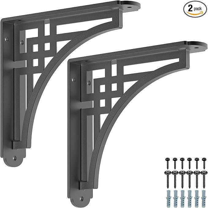 Dolibest 8 Inch Heavy Duty Shelf Brackets, 5MM Thickness L- Bracket , Metal Floating Shelf Bracket, Wall Shelf Bracket & Hardware, Rustic Black Floating Shelves for Kitchen Living Room-2Pcs-(500LB) by Dolibest