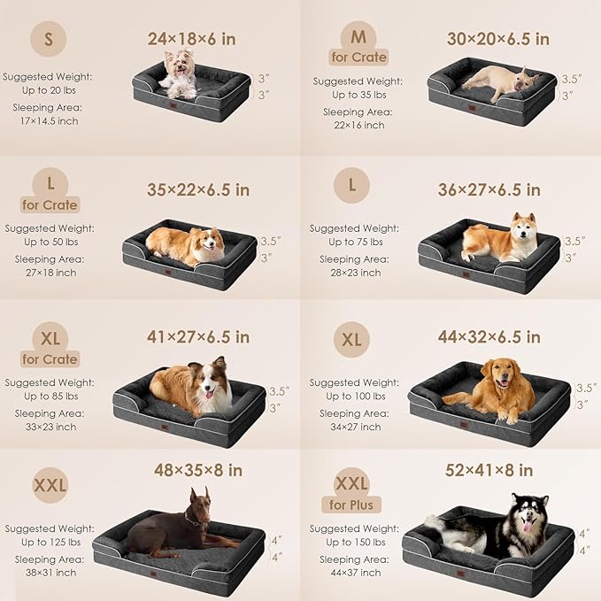 EHEYCIGA Orthopedic Dog Beds Large Sized Dog, Waterproof Washable Pet Bed | Non-Slip Bottom and Egg-Crate Memory Foam Dog Couch Bed with Washable Removable Cover, Dark Grey - Image 2
