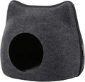 Felt Cat Cave Bed with Removable Cover, Cozy Pet Shelter for Indoor Cats, Zippered Washable Cat House with Roomy Interior (Dark Gray, for Cats Under 15 lbs, Cat Ear Style) by YolieraArt