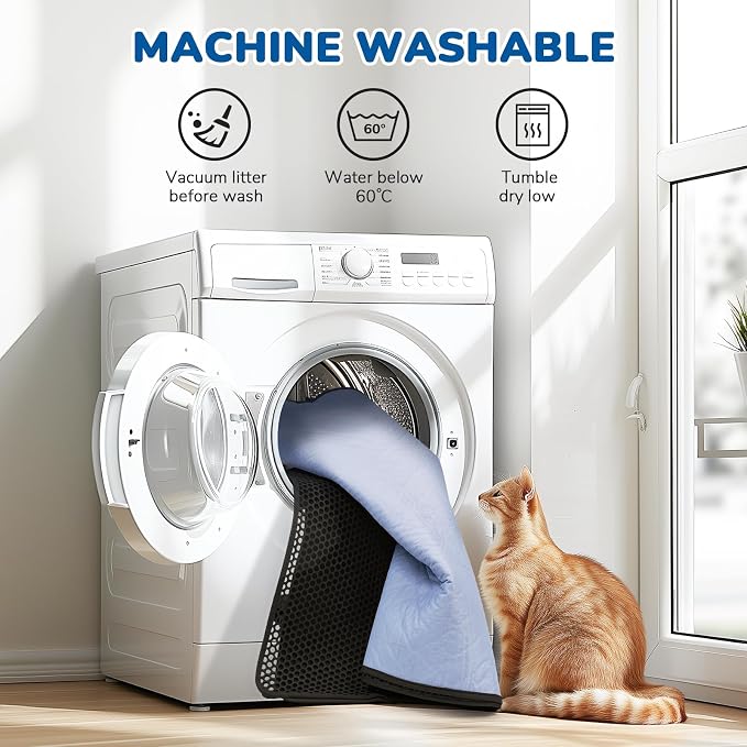 Cat Litter Mat 47" x 35", Washable Urine-Proof Non-Slip Black | Machine Washable, Upgraded Felt & Fabric Material Litter Mat for Fewer Creases, Hold 3-4 Litter Boxes, Soft on Paws - Image 5