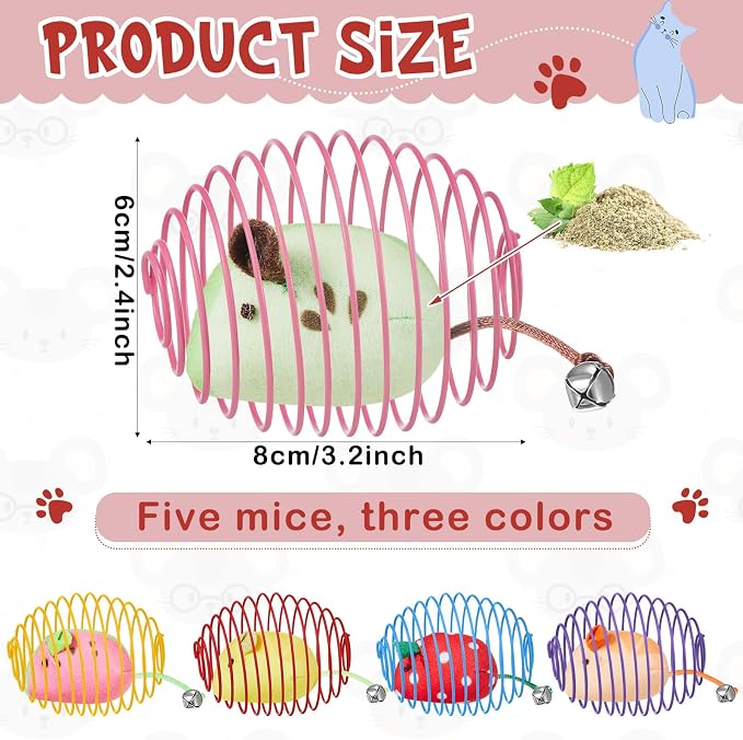 Jecery 5 Pcs Cat Toys Spring,Fruit Mouse,Multicolor | Interactive Metal Cat Toy, Stretchable Rolling Ball, for Indoor Cats, Colorful Playful Coils, Kitten Pet Supplies - Image 2