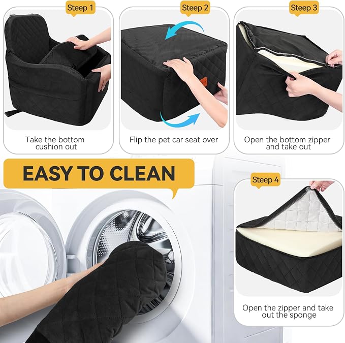 Small Dog Car Seat, Memory Foam Dog Booster Car Seats with Thick Cushion for Medium Dogs Under 35lbs, Detachable Washable Pet Carseat with Storage Pockets(Black, Medium) - Image 3