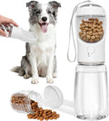Portable Dog Water Bottle with Food Container, Drinking Bottle for Travel | 2 in 1 Dog Water Bowl, Leak Proof Pet Water Dispenser, BPA Free, Puppy Essentials, for Walking Hiking (White,19oz) by Liphier