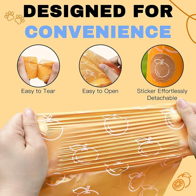 Citrus Scented Dog Poop Bags - 24 Rolls 360 counts Leak Proof | Extra Large 13x9 Inch Orange Dog poop bags rolls with Dispensers, Fragrance Bags for Dogs Walking and Cat Litter - Image 3