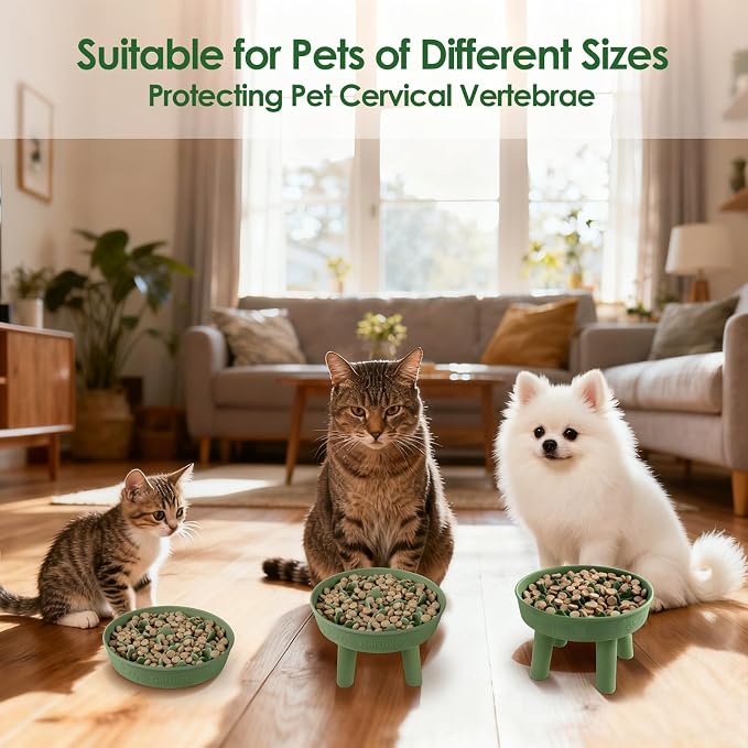 Silicone Slow Feeder Cat Bowl with Detachable Stand, Green | Elevated Cat Bowls for Dry and Wet Food, Non-Slip Puzzle Food Bowl for Puppies & Cats, Digestion Anti Vomit - Image 8