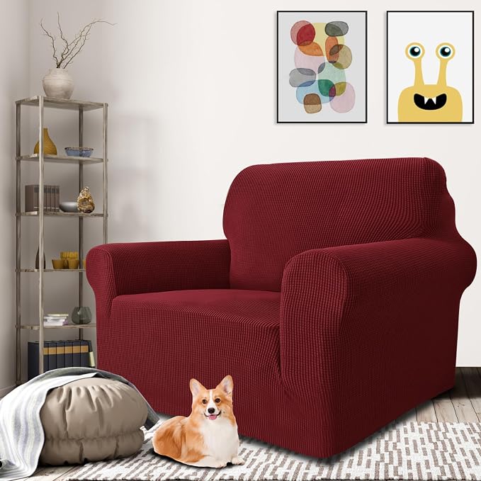 MAXIJIN Stretch Chair Cover Chair Slipcovers with Arms, 1-Piece Couch Sofa Chair Covers for Living Room, Non Slip Armchair Cover (31"-46") Furniture Protector Dogs Pet Friendly (Chair, Wine Red) - Image 3