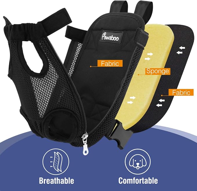 Pawaboo Pet Front Carrier Backpack for Small Medium Dogs | Legs Out Easy-fit,Adjustable Straps,Hands-Free,Soft Padded Support for Travel Hiking Cycling Camping,8-12Lbs,Black,L - Image 6