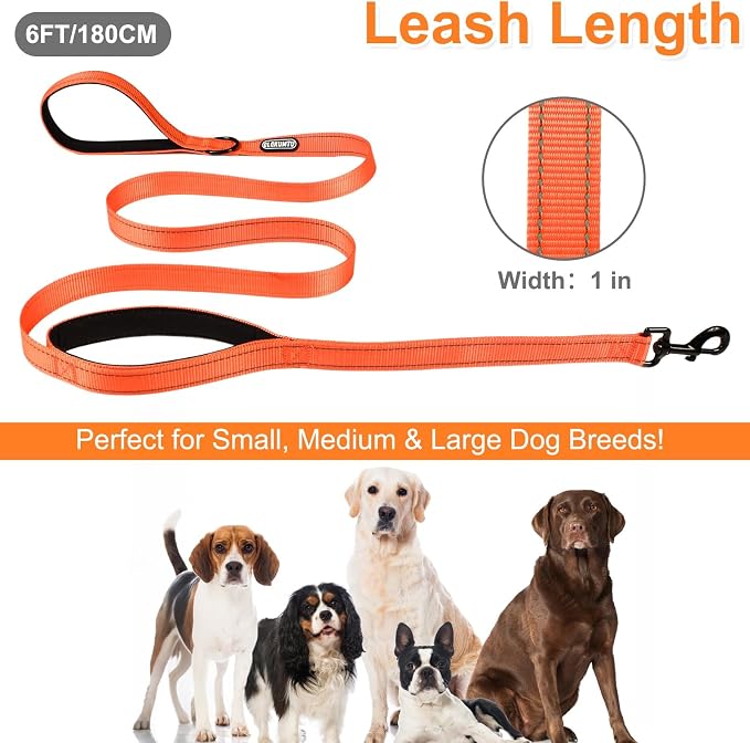 Heavy Duty Dog Leash with 2 Comfortable Padded Handles, 6FT Traffic Handle Extra Control, Highly Reflective Threads Leash for Small/Medium/Large Dogs (Orange) - Image 5