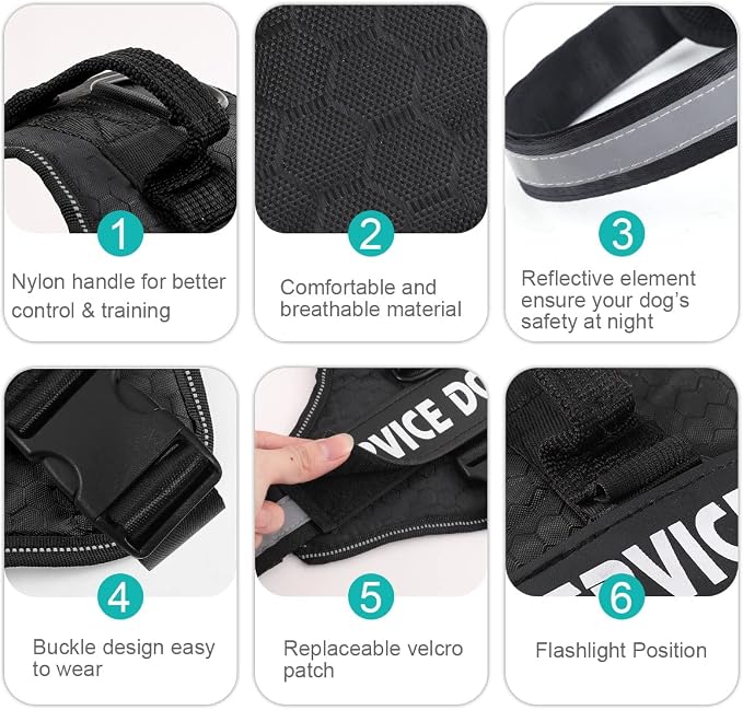 MUMUPET Custom Dog Harness Vest with 2 Personalized Name & Phone Patches | No Pull Reflective Adjustable with Handle, Soft Breathable Padding for Large Dogs (Black, L) - Image 3