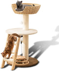 Modern Cat Tree for Indoor Cats, 30 in Cat Tower with Basket Bed | Interactive Play Base, 8cm Thick Sisal Scratching Posts, Climbing Ladder, Teaser Toy, Replaceable Cooling & Plush Mats by Hiyong