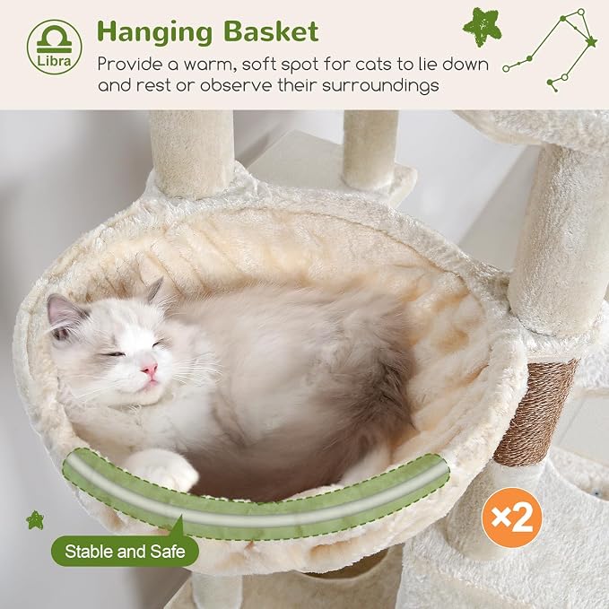 Globlazer Heavy Duty Cat Tree 78 inch Sturdy Cat Tower for 20lbs Large Adult Cats, Symmetrical Aesthetic Big Cat Tree with Extra Large Platform, 2 Scratching Boards, Z78, Beige - Image 4