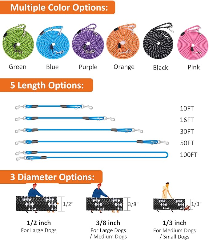 Long Dog Leash for Dog Training 20FT, Heavy Duty Dog Lead for Large Medium Small Dogs Outside Walking, Playing, Camping, or Yard, Blue - Image 2