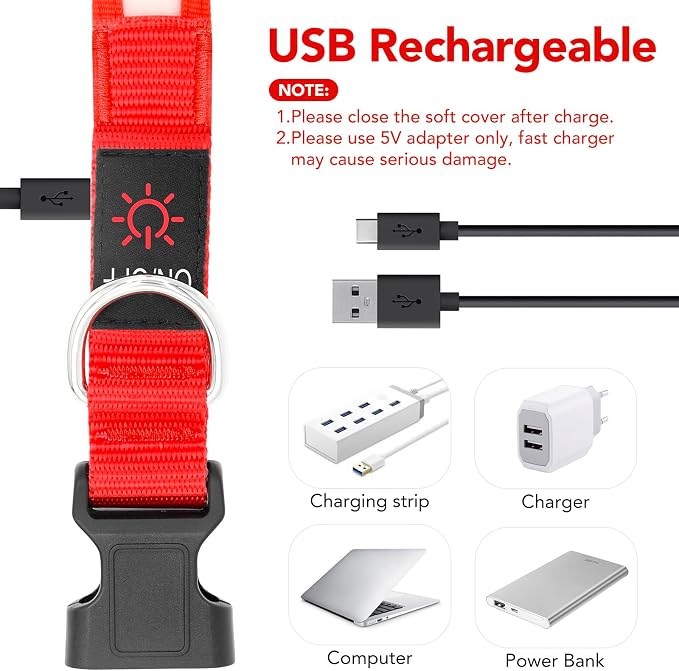 Vizpet LED Dog Collar, Light Up Dog Collar Adjustable USB Rechargeable Super Bright Safety Light Glowing Collars for Dogs(Large,Red) - Image 4