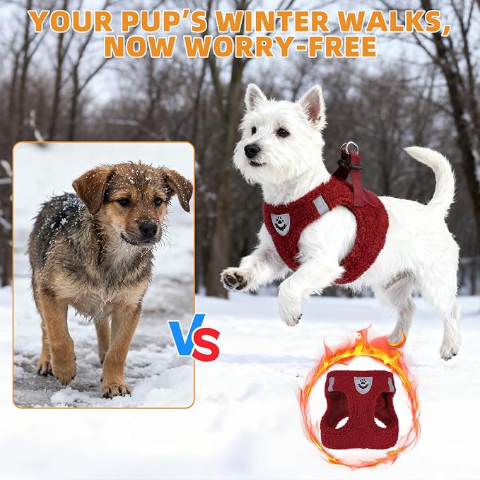 KOOLTAIL Christmas Plush Small Dog Harness and Leash Set, Warm Fleece No Pull Puppy Vest for Winter, Lightweight Reflective Step in Pet Harness for Medium Sized Dogs Boy Girl Outdoor Walking, Red M - Image 8