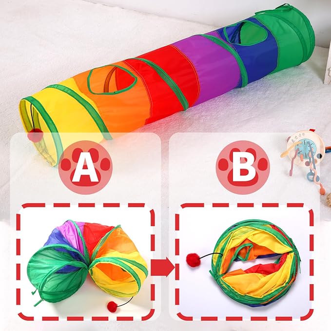 Pet Cat Tunnel, Long Straight Tunnels for Indoor Cats, Collapsible Pet Tunnel for Kitten, Puppy, Rabbit, 25cm-Wide Tunnels, Durable & Breathable, with Peek Hole Toy Ball - Image 4