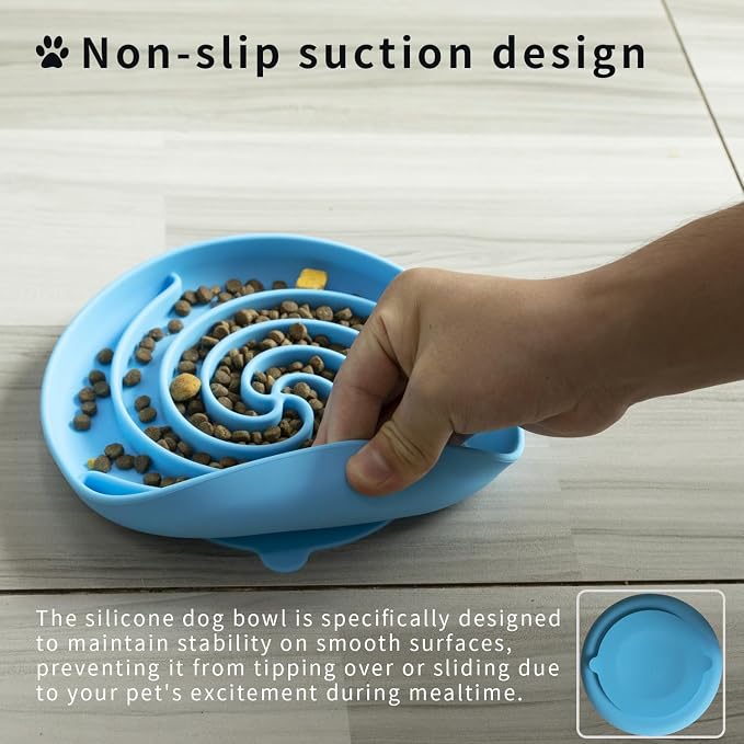 Bifeaw Slow Feeder Dog Bowls, Dishwasher Microwave Safe Silicone Puppy Puzzle Bowl with Non-Slip Design for Eating (Sky Blue) - Image 2
