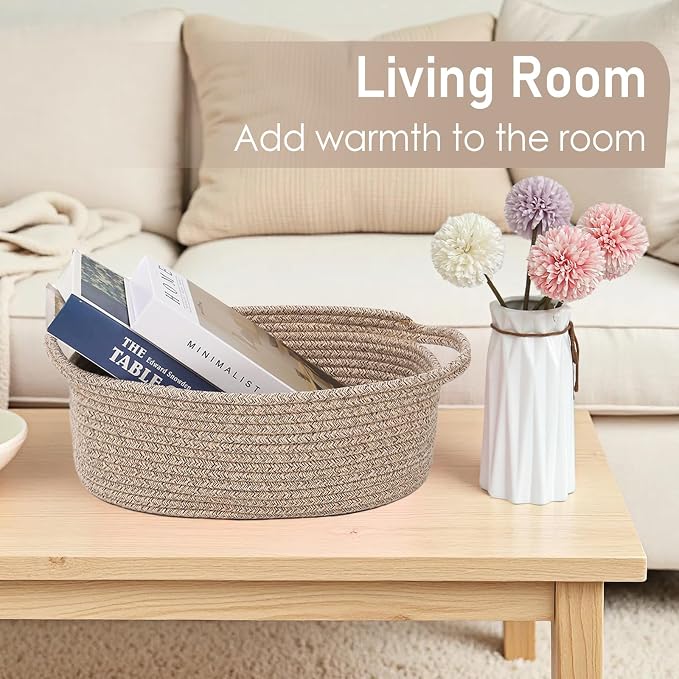 JMvicyroam Small Woven Basket, Empty Gift Basket, Oatmeal/3 Pack | Small Gift Basket, Cotton Rope, 12 x 8 x 14 in, Handles, Includes Ribbon and Bag, Birthday Gift Basket - Image 7