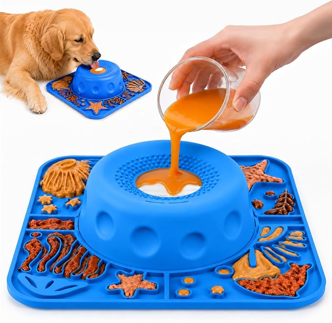 2-in-1 Slow Feeder Dog Bowl with Rolling Ball, Large Silicone Dog Lick Bowl | 16.9 Oz Puzzle Feeder Pet Bowl with Licking Pad for Liquid & Thick Treat, for Large Medium Dogs Enrichment & Anxiety Relief by Unknown