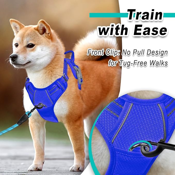 BARKBAY Dog Harness for Large Dog No Pull Mesh 2 Clips Dog Vest | Control Handle,Comfort,Heavy Duty,Adjustable Reflective,Perfect for Outdoor Training, Walking,Hiking(L,Sapphire Blue Mesh) - Image 2