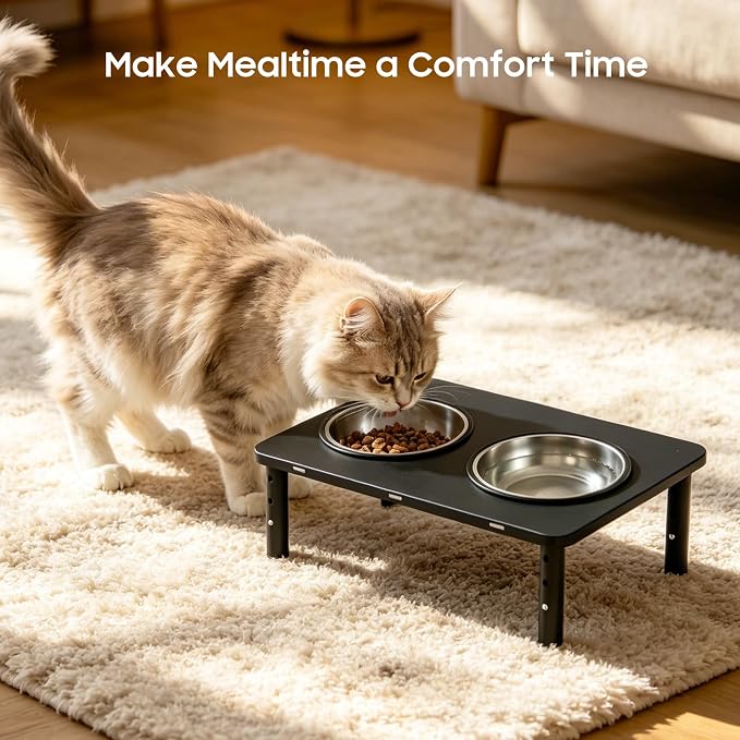 Adjustable Elevated Cat Bowls,6°/12° Tilted Cat Bowl Stand Anti-Vomiting | 3 Heights,Raised Cat Food and Water Bowl Set with Metal Stand,2 Stainless Steel Bowls for Cats and Puppy - Image 7