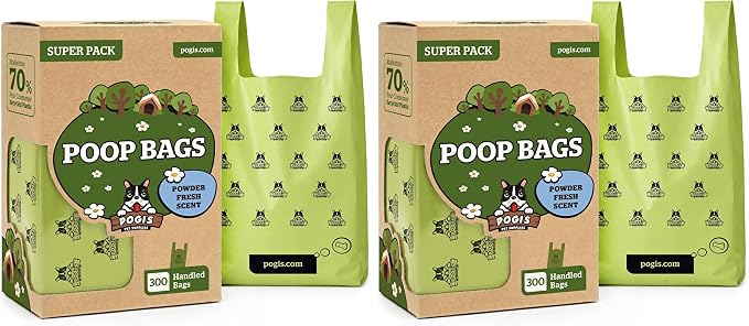 Pogi’s Dog Poop Bags with Handles – Extra-Thick, Leak-Proof, Large, Fresh Scent, 300-Count (Pack of 2) by PogisPetSupplies