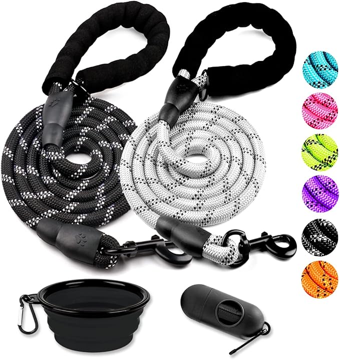 COOYOO 2 Pack Dog Leash 6 FT Heavy Duty - Comfortable Padded Handle - Reflective Dog Leash for Medium Large Dogs with Collapsible Pet Bowl by COOYOO
