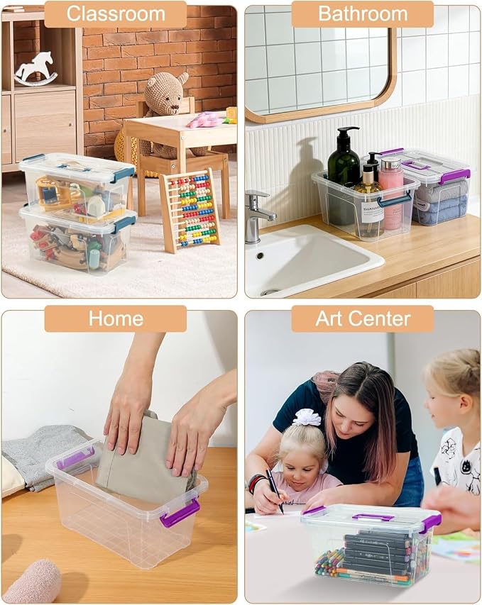 NUMIFUN Plastic Storage Bins with Lids 6 Pack, 7 Quart Storage Containers with Black Buckle Latch, Stackable Storage Containers for Home Pantry Office Classroom Organization, White - Image 8