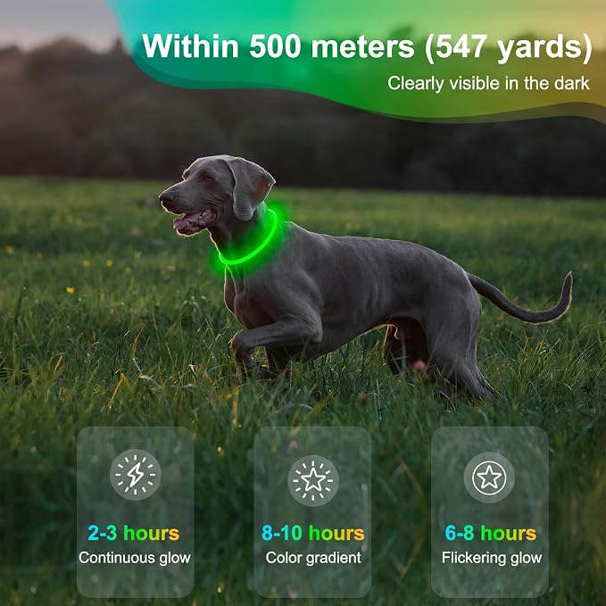 Led Dog Collar - Waterproof Lighted Pet Collar Rechargeable for Night, TPU Cuttable Light Up Doggie Collar for Small, Medium, Large Dogs Walking (Green) - Image 9